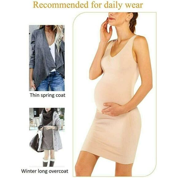 KHAYA Casual Stretch Maternity Dress V-Neck Slip Bodycon Smoothing Shaping M - Picture 2 of 11